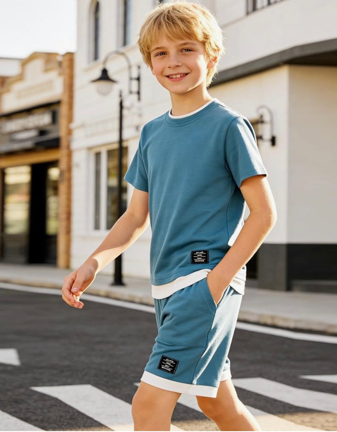 Kids Boys Soft Comfy 2 Pieces Set Short Sleeve Shirts and Shorts Sets Boy Summer Clothes 4-12 Years