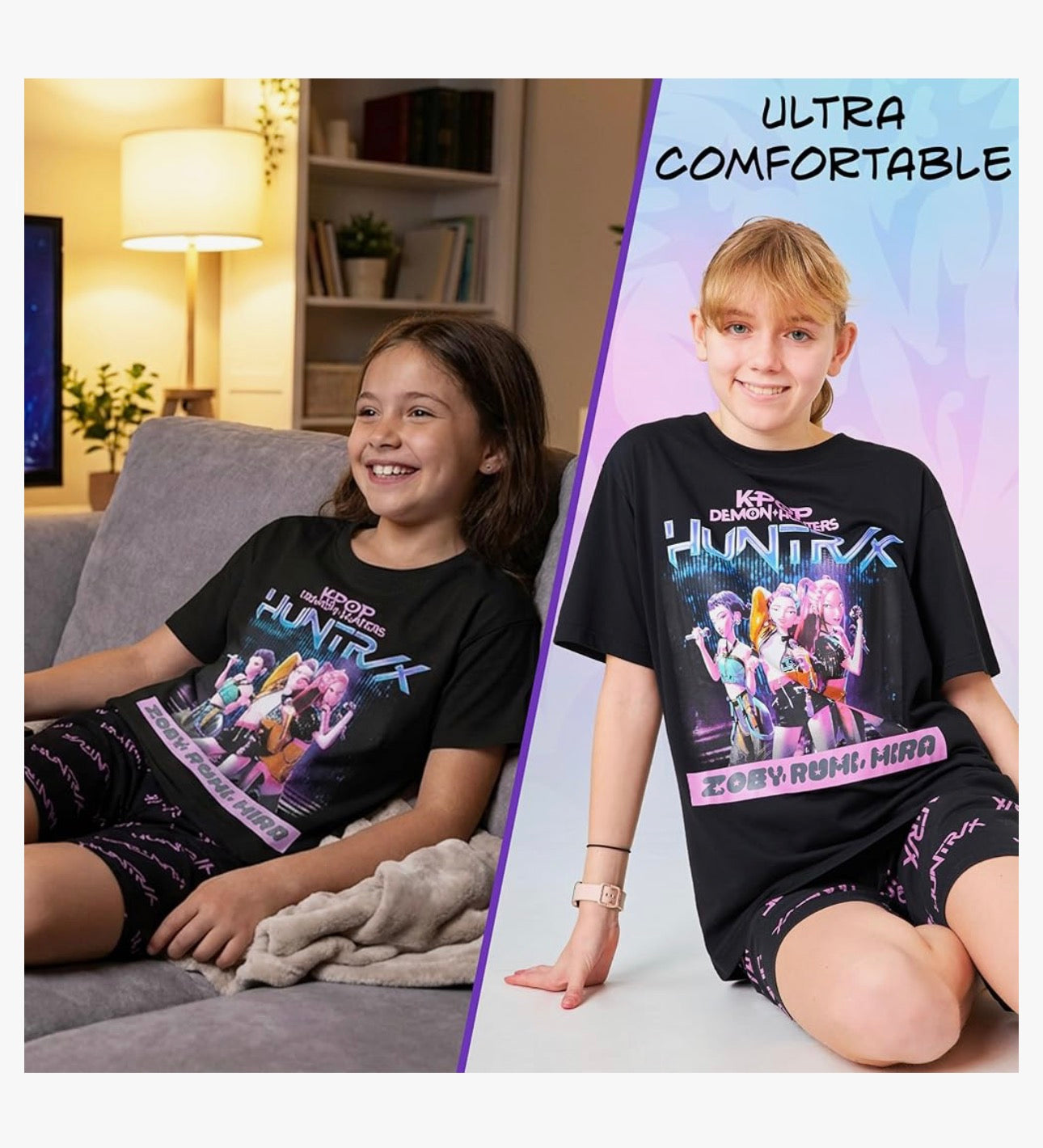 KPop Demon Hunters Officially Licensed 2-Pc Pajamas Set Girls, 5–14 Yrs, Soft PJs Lounge Set T Shirt Shorts, Gifts for Girls