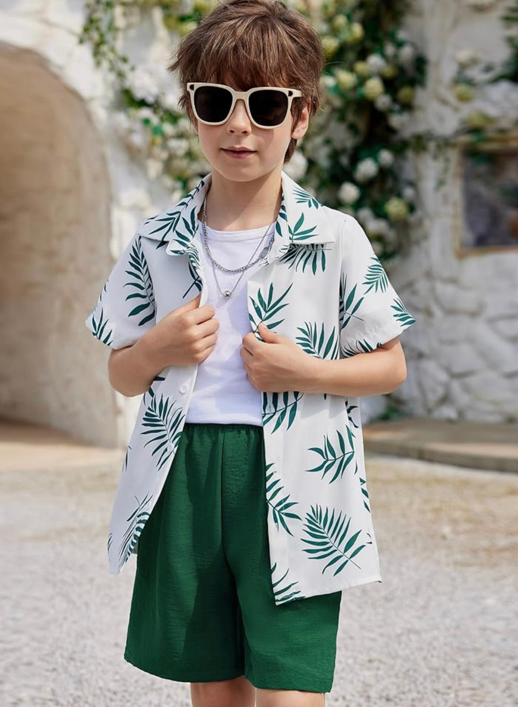 Boys 2 Piece Outfits Hawaiian Shorts Sets Button Down Shirt and Shorts Summer Beach Clothes for 2-12 Years